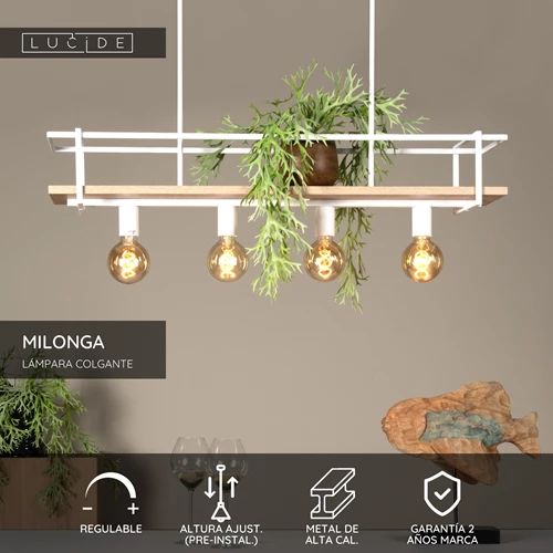 Lucide MILONGA - Lámpara colgante - 4xE27 - Blanco - USP